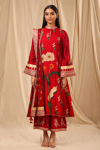 House Of Masaba-Red Spring Blossom Kurta Set-INDIASPOPUP.COM