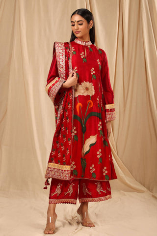 House Of Masaba-Red Spring Blossom Kurta Set-INDIASPOPUP.COM