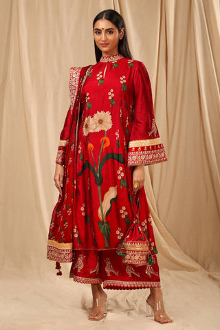 House Of Masaba-Red Spring Blossom Kurta Set-INDIASPOPUP.COM