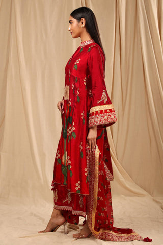 House Of Masaba-Red Spring Blossom Kurta Set-INDIASPOPUP.COM