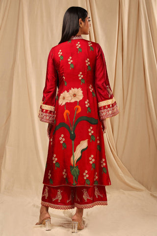 House Of Masaba-Red Spring Blossom Kurta Set-INDIASPOPUP.COM