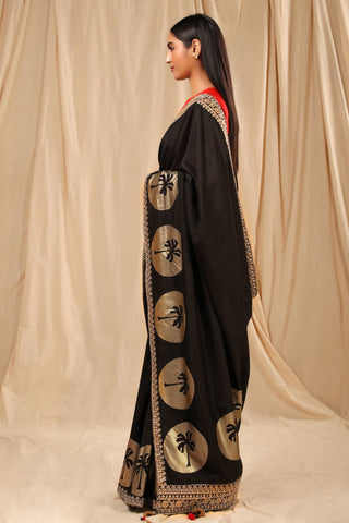 House Of Masaba-Black Coco Sari With Unstitched Blouse-INDIASPOPUP.COM
