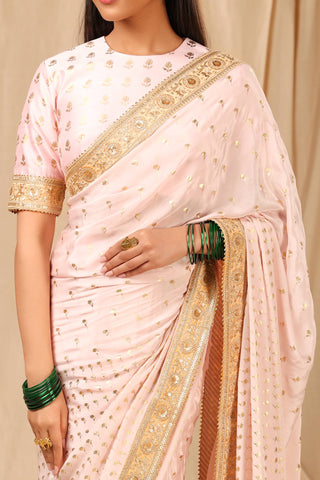 House Of Masaba-Baby Pink Sari With Unstitched Blouse-INDIASPOPUP.COM