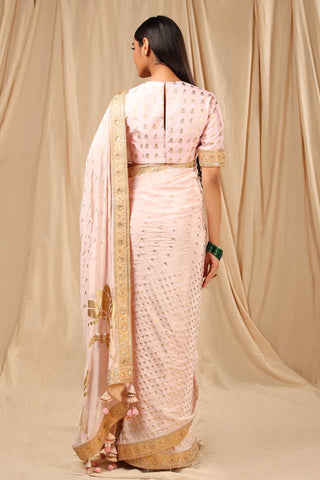 House Of Masaba-Baby Pink Sari With Unstitched Blouse-INDIASPOPUP.COM