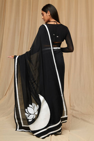 House Of Masaba-Black Chaand Sari With Unstitched Blouse-INDIASPOPUP.COM