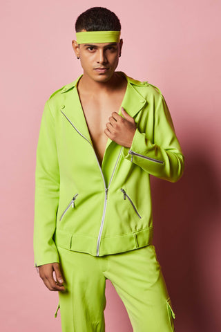Nirmooha-Lime Green Jacket With Belt-INDIASPOPUP.COM