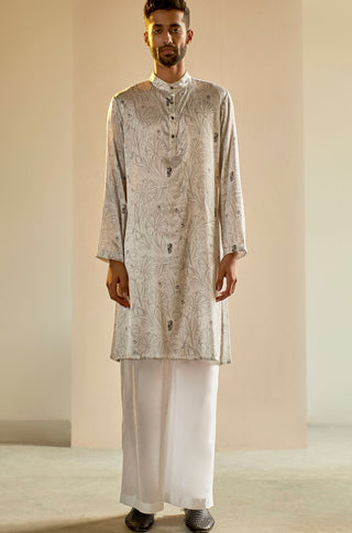 Saksham & Neharicka-Ivory Printed Satin Kurta-INDIASPOPUP.COM