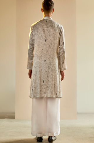 Saksham & Neharicka-Ivory Printed Satin Kurta-INDIASPOPUP.COM