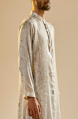 Saksham & Neharicka-Ivory Printed Satin Kurta-INDIASPOPUP.COM