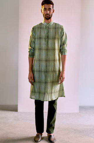 Saksham & Neharicka-Green Printed Cotton Silk Kurta-INDIASPOPUP.COM