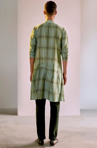 Saksham & Neharicka-Green Printed Cotton Silk Kurta-INDIASPOPUP.COM