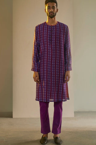Saksham & Neharicka-Purple Printed Cotton Silk Kurta-INDIASPOPUP.COM