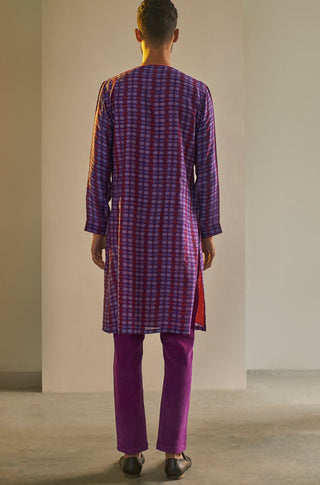 Saksham & Neharicka-Purple Printed Cotton Silk Kurta-INDIASPOPUP.COM