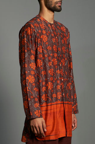 Saksham & Neharicka-Orange & Brown Printed Kurta-INDIASPOPUP.COM