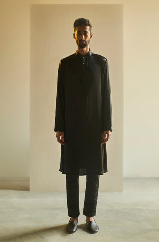 Saksham & Neharicka-Black Satin Kurta-INDIASPOPUP.COM