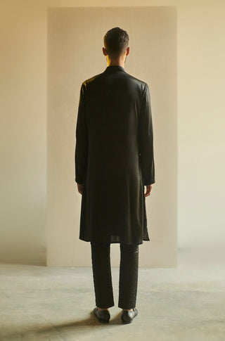 Saksham & Neharicka-Black Satin Kurta-INDIASPOPUP.COM