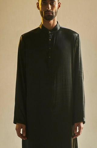 Saksham & Neharicka-Black Satin Kurta-INDIASPOPUP.COM