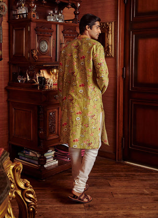 Kalista Men-Nisarg Olive Green Kurta And Pant-INDIASPOPUP.COM