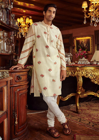 Kalista Men-Danish Cream Kurta And Pant-INDIASPOPUP.COM