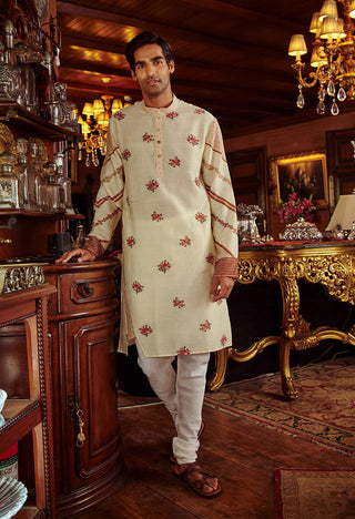Kalista Men-Danish Cream Kurta And Pant-INDIASPOPUP.COM
