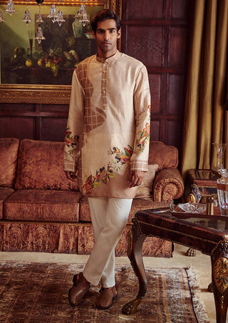 Kalista Men-Faiz Beige Floral Kurta And Pant-INDIASPOPUP.COM