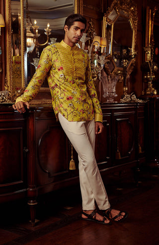 Kalista Men-Emir Mustard Short Kurta And Pant-INDIASPOPUP.COM