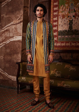 Kalista Men-Aslan Olive Green Jacket Kurta Set-INDIASPOPUP.COM