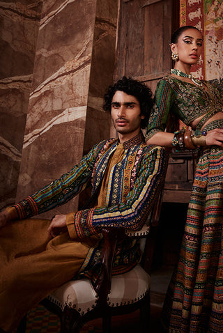 Kalista Men-Aslan Olive Green Jacket Kurta Set-INDIASPOPUP.COM