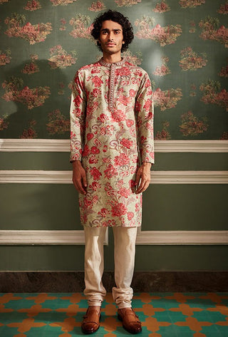 Kalista Men-Adwait Ivory Long Kurta With Churidar-INDIASPOPUP.COM