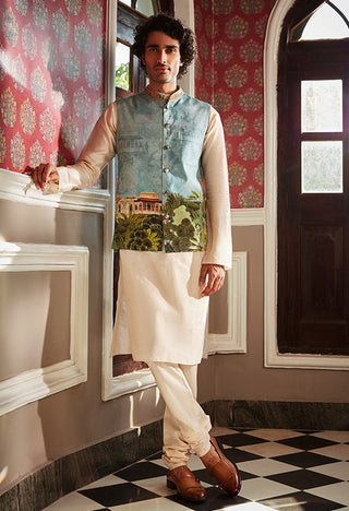 Kalista Men-Naksh Sky Blue Bundi Kurta Set-INDIASPOPUP.COM