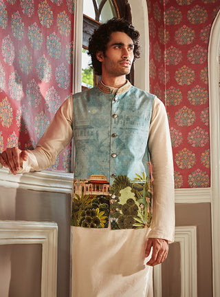 Kalista Men-Naksh Sky Blue Bundi Kurta Set-INDIASPOPUP.COM