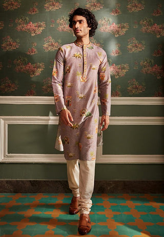 Kalista Men-Arnav Lilac Kurta With Churidar-INDIASPOPUP.COM