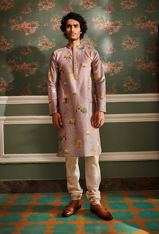 Kalista Men-Arnav Lilac Kurta With Churidar-INDIASPOPUP.COM