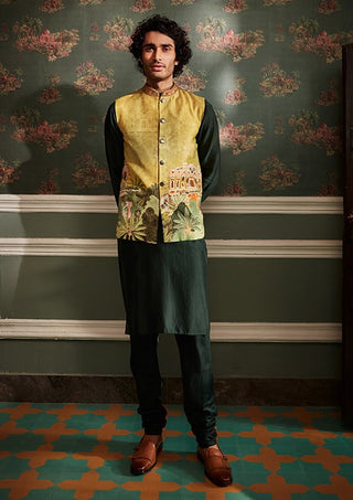 Kalista Men-Divit Lime Yellow Bundi Kurta Set-INDIASPOPUP.COM