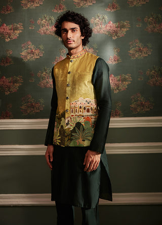 Kalista Men-Divit Lime Yellow Bundi Kurta Set-INDIASPOPUP.COM