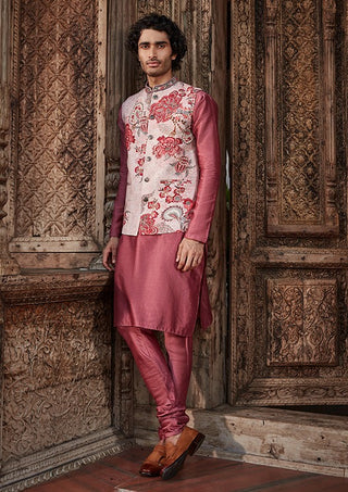 Kalista Men-Shray Floral Bundi Kurta Set-INDIASPOPUP.COM