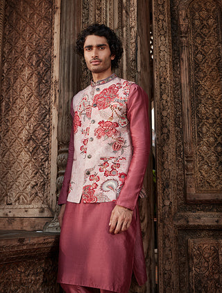 Kalista Men-Shray Floral Bundi Kurta Set-INDIASPOPUP.COM