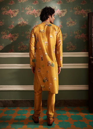 Kalista Men-Ahren Mustard Kurta With Churidar-INDIASPOPUP.COM