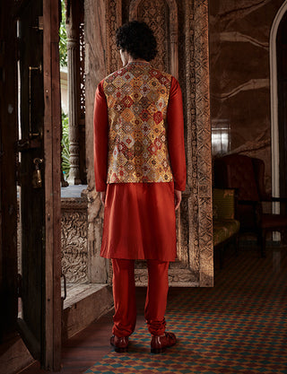 Kalista Men-Reyaan Red Bundi Kurta Set-INDIASPOPUP.COM