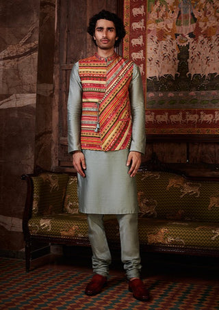 Kalista Men-Izhaan Sage Green Bundi Kurta Set-INDIASPOPUP.COM