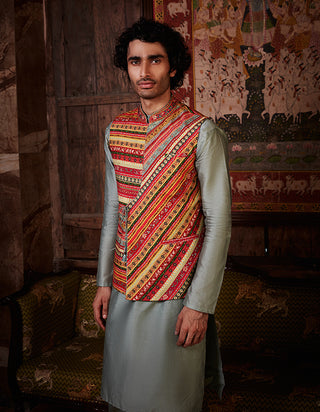 Kalista Men-Izhaan Sage Green Bundi Kurta Set-INDIASPOPUP.COM