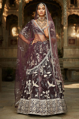 Matsya-Wine Masai Night Sky Lehenga Set-INDIASPOPUP.COM