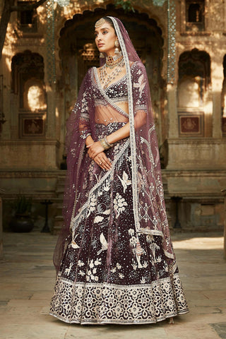 Matsya-Wine Masai Night Sky Lehenga Set-INDIASPOPUP.COM