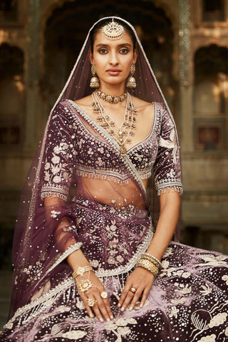 Matsya-Wine Masai Night Sky Lehenga Set-INDIASPOPUP.COM