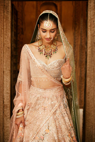 Matsya-Beige Royal Pichwai Lehenga Set-INDIASPOPUP.COM