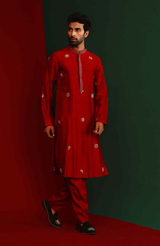 Mahima Mahajan-Jahaan Sindoori Red Embroidered Kurta With Pants-INDIASPOPUP.COM