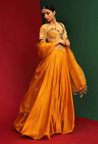 Mahima Mahajan-Adira Marigold Yellow Embroidered Lehenga Set-INDIASPOPUP.COM