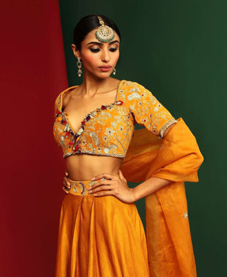 Mahima Mahajan-Adira Marigold Yellow Embroidered Lehenga Set-INDIASPOPUP.COM
