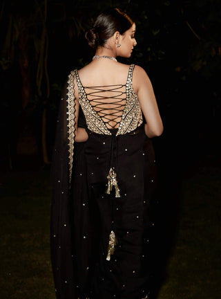 Matsya-Black Royal Noir Sari With Blouse-INDIASPOPUP.COM