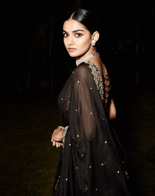 Matsya-Black Royal Noir Sari With Blouse-INDIASPOPUP.COM